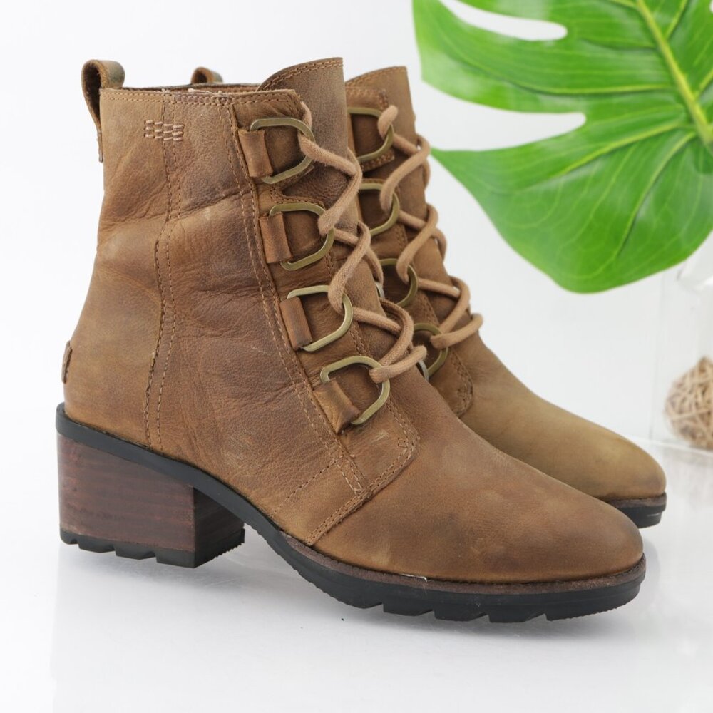 Sorel Womens Cate Boot Size 6 Waterproof Brown Leather Lace Up Block Heel Bootie